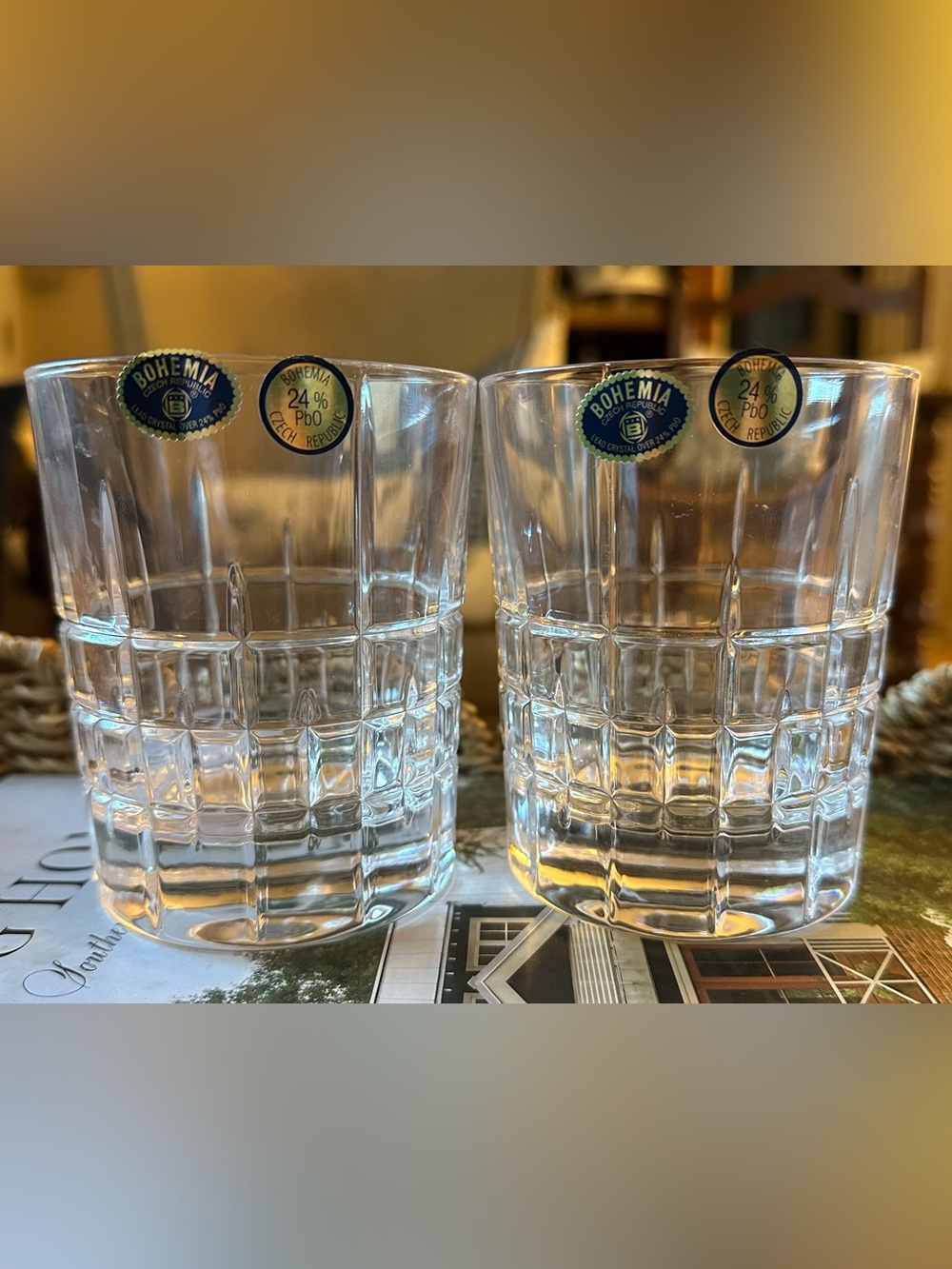 NEW Bohemian 24% Crystal Czech Republic Clear Glasses Set of 2 New-Tags Attached